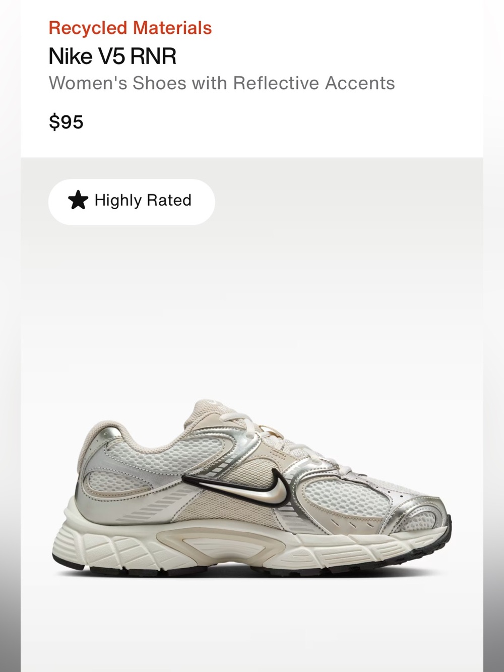 Nike V5 RNR
Women's Shoes with Reflective Accents W 8.5